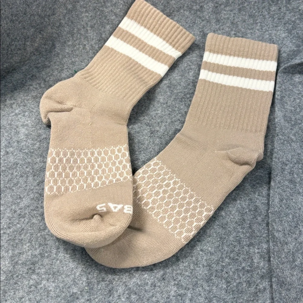 Bombas natural vintage stripes Beige Ribbed   Socks with White Stripes L